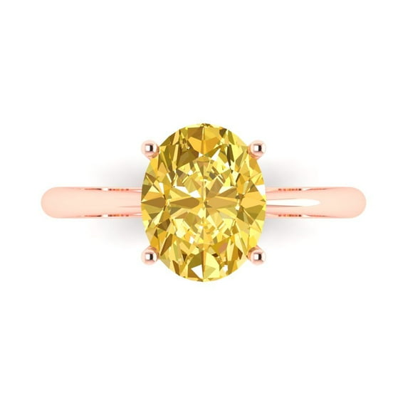 2.5ct Oval Cut Yellow Crystal 18k Pink Rose Gold Engraving Statement Bridal Wedding Solitaire Designer Ring Size 10