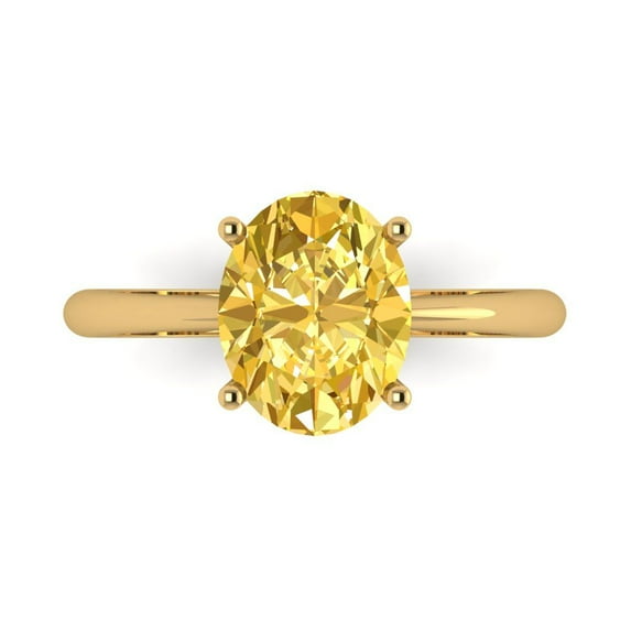 2.5ct Oval Cut Yellow Crystal 18k Yellow Gold Engraving Statement Bridal Wedding Solitaire Designer Ring Size 9