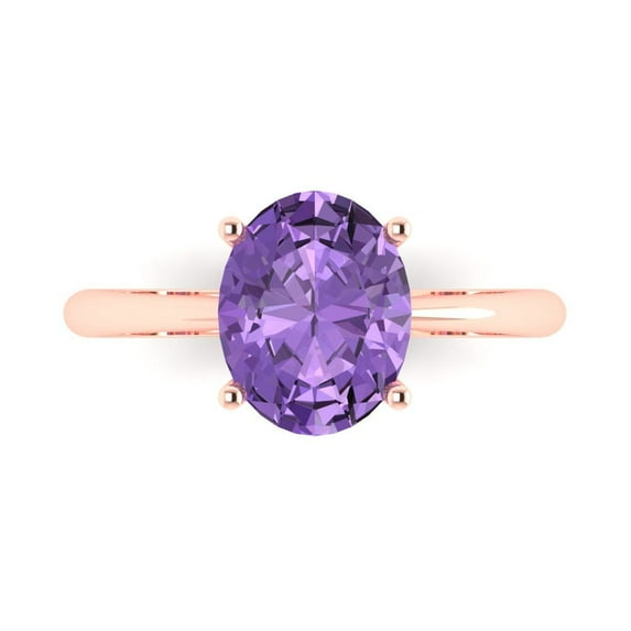Solitaire Engagement Ring for Women - 2.5ct Simulated Alexandrite in 14K Rose Gold Promise Ring