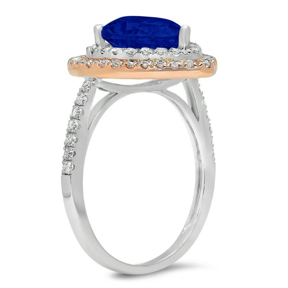 2.48 ct Pear Cut Simulated Blue Sapphire Halo Engagement Ring for Women in 18K White/Rose Gold