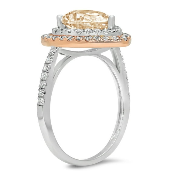 2.48 ct Pear Cut Natural Morganite Halo Engagement Ring for Women in 18K White/Rose Gold