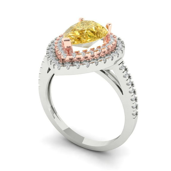 2.48 ct Pear Cut Yellow Moissanite Halo Engagement Ring for Women in 14K White/Rose Gold
