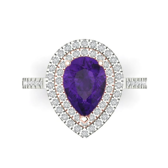 Halo Engagement Ring for Women - 2.48ct Natural Amethyst in 14K White/Rose Gold Promise Ring