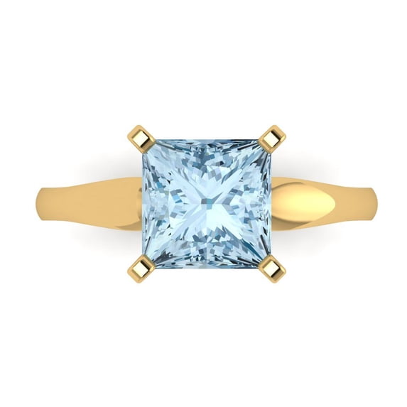 2.5 ct Princess Cut Natural Aquamarine Solitaire Engagement Ring for Women in 18K Yellow Gold