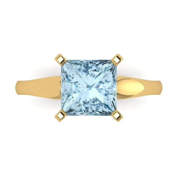 2.5 ct Princess Cut Natural Aquamarine Solitaire Engagement Ring for Women in 18K Yellow Gold