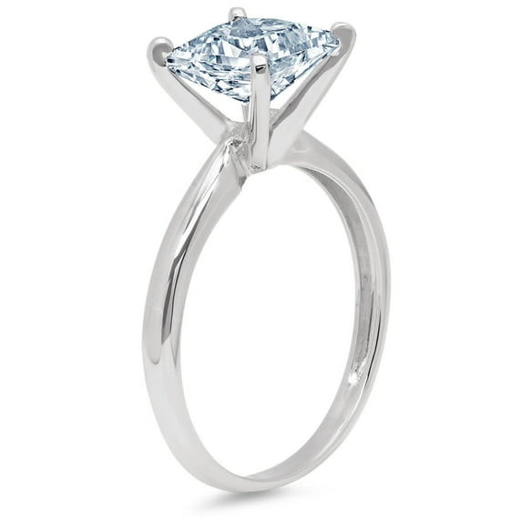 2.5 ct Princess Cut Natural Swiss Blue Topaz Solitaire Engagement Ring for Women in 14K White Gold