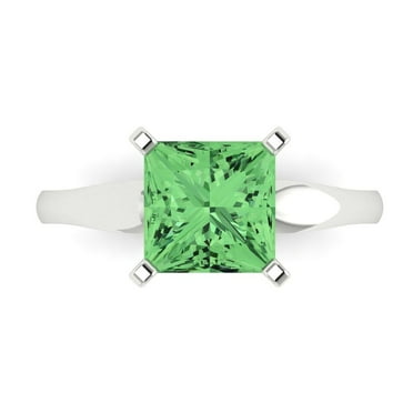 2.5 ct Princess Cut Simulated Green Diamond Solitaire Engagement Ring for Women in 18K White Gold