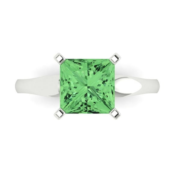 2.5 ct Princess Cut Simulated Green Diamond Solitaire Engagement Ring for Women in 18K White Gold