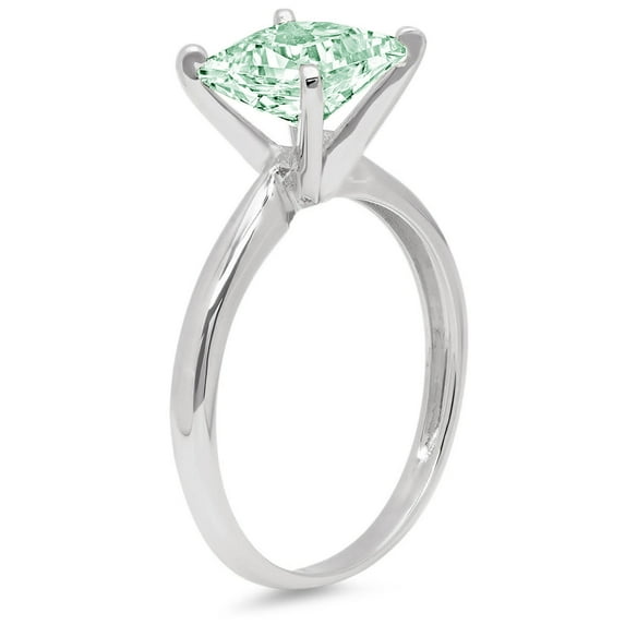 2.5 ct Princess Cut Simulated Green Diamond Solitaire Engagement Ring for Women in 18K White Gold