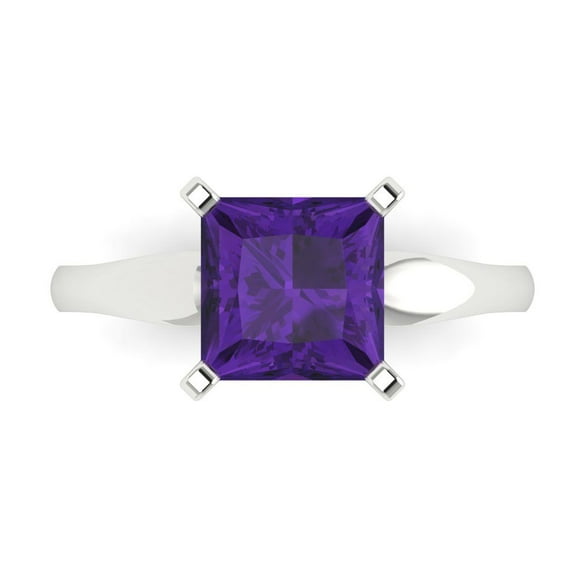 Solitaire Engagement Ring for Women - 2.5ct Natural Amethyst in 14K White Gold Promise Ring