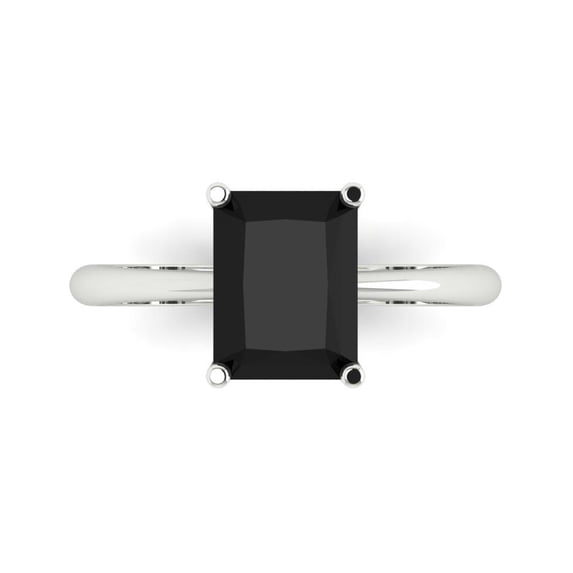 Clara Pucci 14K White Gold 2.5ct Onyx Solitaire Ring for Women