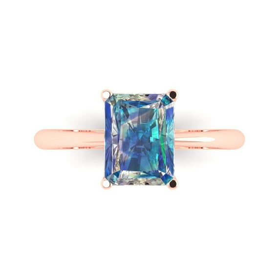 Clara Pucci 14K Rose Gold 2.5ct BlueMoissanite Solitaire Ring for Women