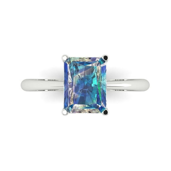 2.5ct Radiant Cut Blue Moissanite 18k White Gold Engraving Statement Bridal Wedding Solitaire Designer Ring Size 3.5