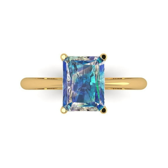 2.5ct Radiant Cut Blue Moissanite 18k Yellow Gold Engraving Statement Bridal Wedding Solitaire Designer Ring Size 4.5