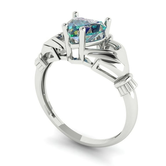 2.5ct Radiant Cut Blue Natural Aquamarine 14k White Gold Engraving Statement Bridal Wedding Solitaire Designer Ring Size 5.75