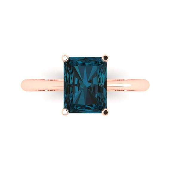 2.5ct Radiant Cut Blue Natural London Blue Topaz 18k Pink Rose Gold Engraving Statement Bridal Wedding Solitaire Designer Ring Size 4
