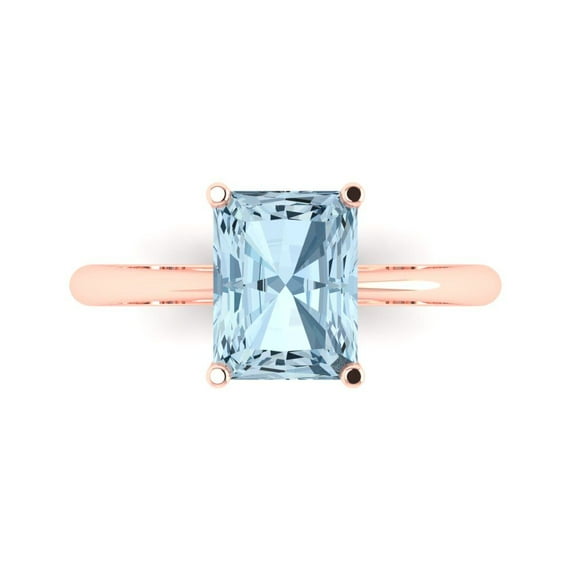 2.5ct Radiant Cut Blue Natural Swiss Blue Topaz 18k Pink Rose Gold Engraving Statement Bridal Wedding Solitaire Designer Ring Size 6