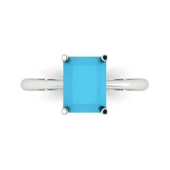 Clara Pucci 14K White Gold 2.5ct Turquoise Solitaire Ring for Women