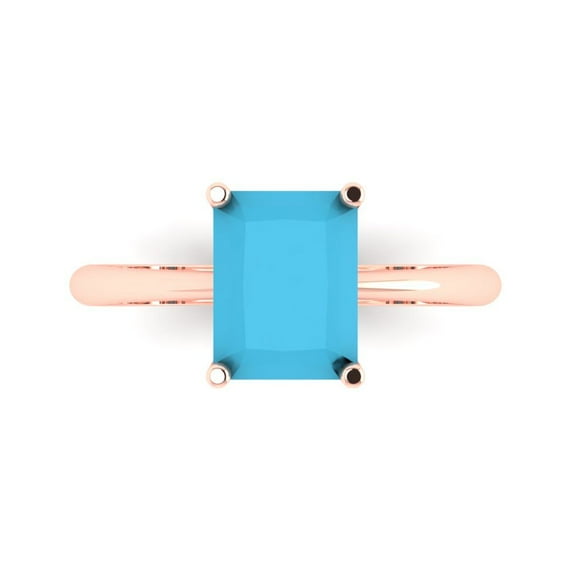 2.5ct Radiant Cut Blue Turquoise 18k Pink Rose Gold Engraving Statement Bridal Wedding Solitaire Designer Ring Size 6.5