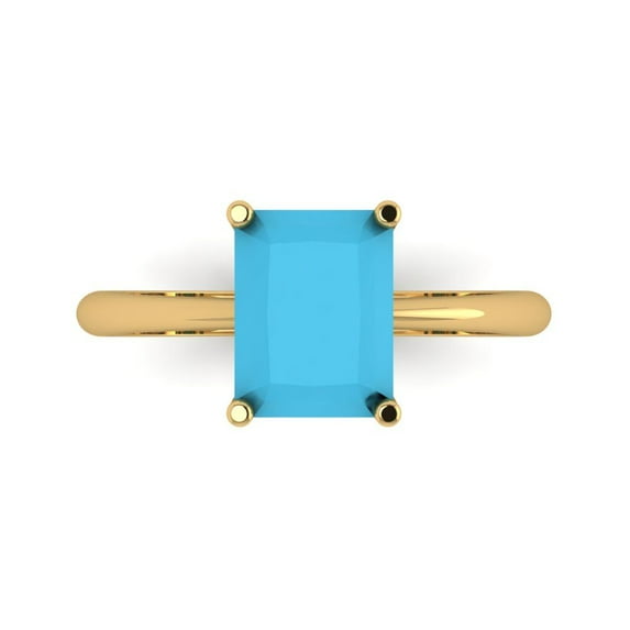 2.5ct Radiant Cut Blue Turquoise 18k Yellow Gold Engraving Statement Bridal Wedding Solitaire Designer Ring Size 9