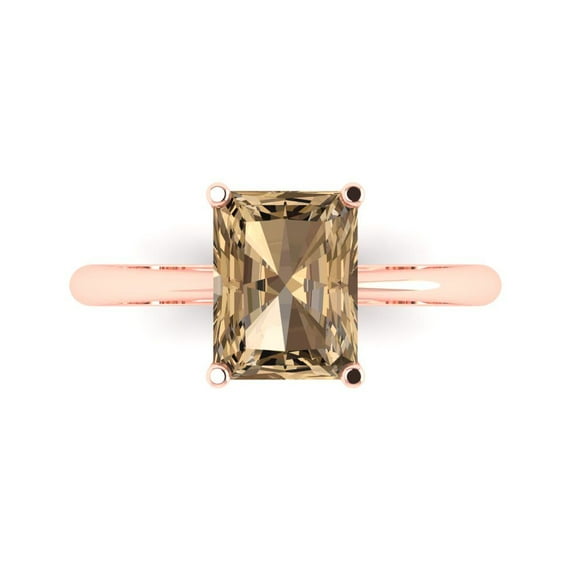 2.5ct Radiant Cut Brown Champagne Crystal 18k Pink Rose Gold Engraving Statement Bridal Wedding Designer Ring Size 10