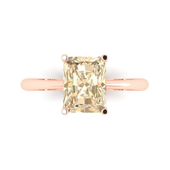 2.5ct Radiant Cut Brown Natural Morganite 18k Pink Rose Gold Engraving Statement Bridal Wedding Solitaire Designer Ring Size 6.5