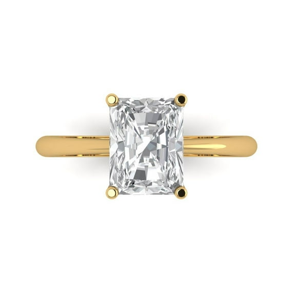2.5ct Radiant Cut Clear Moissanite 18k Yellow Gold Engraving Statement Bridal Wedding Solitaire Designer Ring Size 6