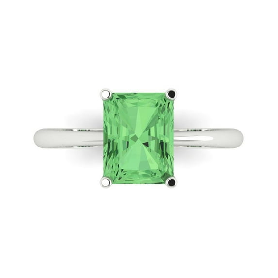 Clara Pucci 14K White Gold 2.5ct Green Solitaire Ring for Women