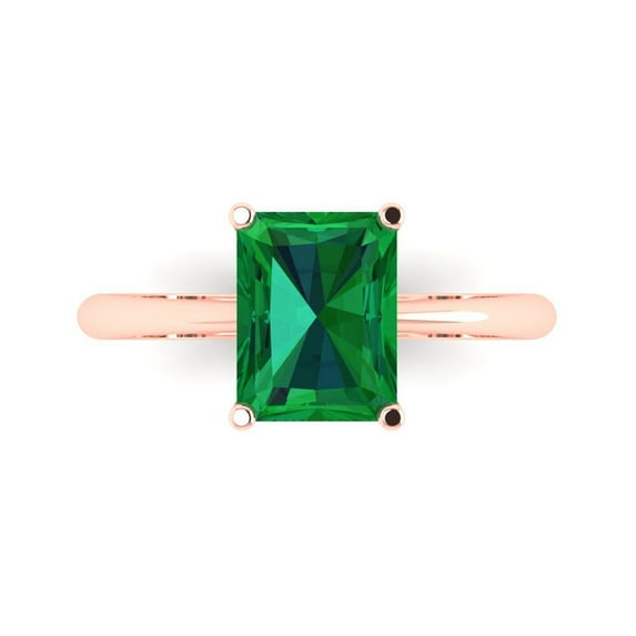 Clara Pucci 14K Rose Gold 2.5ct Emerald Solitaire Ring for Women
