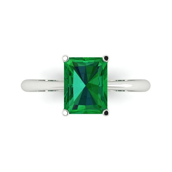 Clara Pucci 14K White Gold 2.5ct Emerald Solitaire Ring for Women
