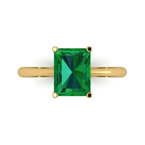 Clara Pucci 14K Yellow Gold 2.5ct Emerald Solitaire Ring for Women