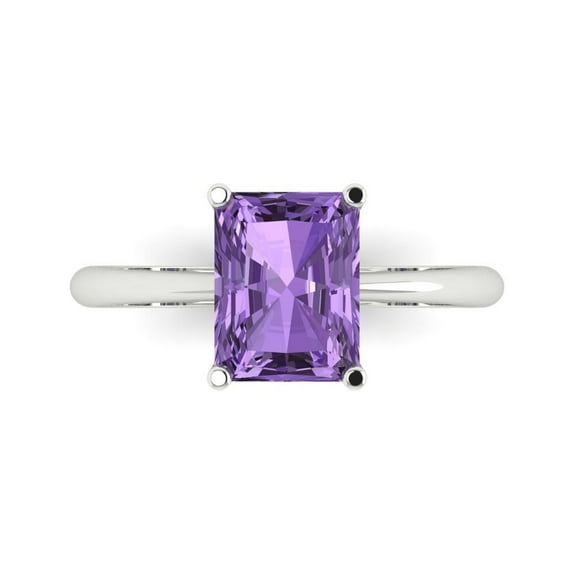 2.5ct Radiant Cut Purple Alexandrite 14k White Gold Engraving Statement Bridal Wedding Solitaire Designer Ring Size 7.5