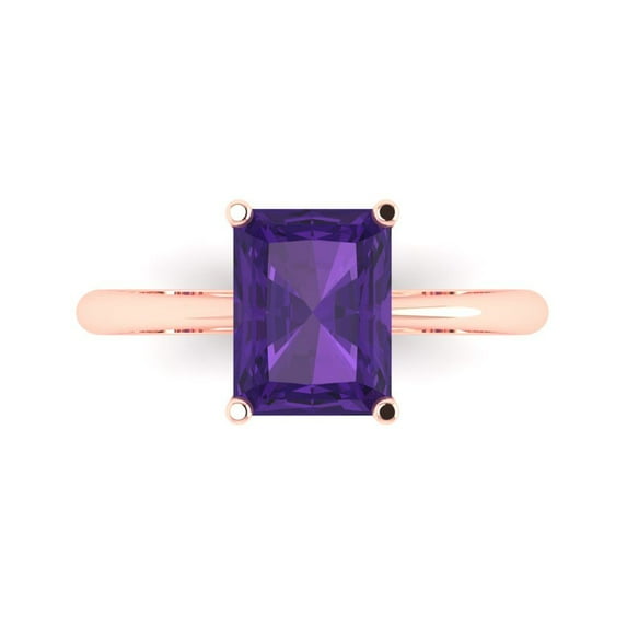 Clara Pucci 14K Rose Gold 2.5ct Amethyst Solitaire Ring for Women