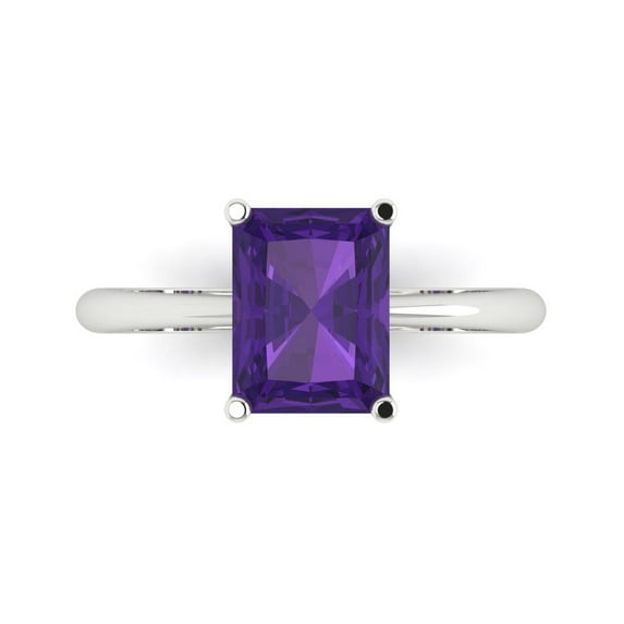 Clara Pucci 14K White Gold 2.5ct Amethyst Solitaire Ring for Women