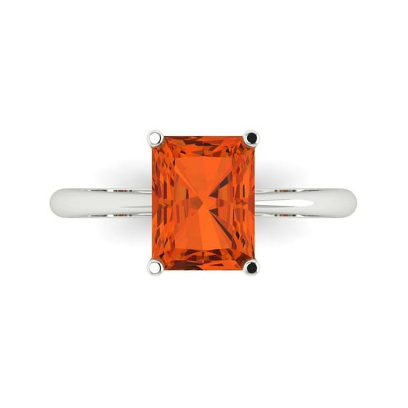 2.5ct Radiant Cut Red Crystal 18k White Gold Engraving Statement Bridal Wedding Solitaire Designer Ring Size 4.5