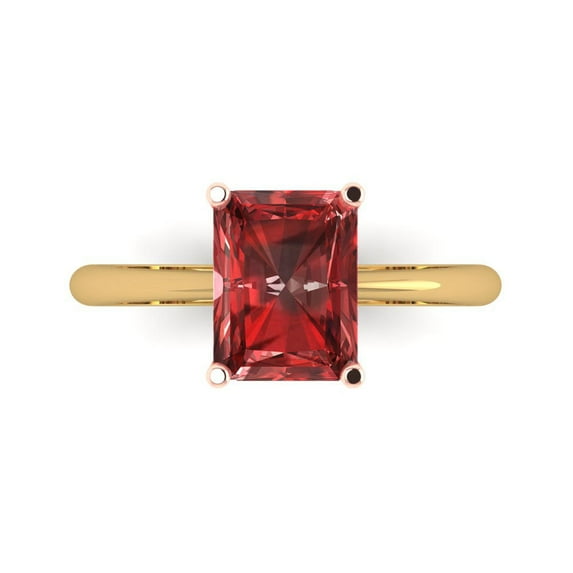 2.5ct Radiant Cut Red Natural Garnet 18k Yellow Gold Engraving Statement Bridal Wedding Solitaire Designer Ring Size 10.5