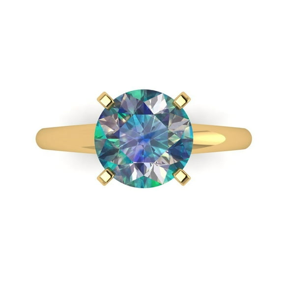 2.5 ct Round Cut Blue Moissanite Solitaire Engagement Ring for Women in 14K Yellow Gold