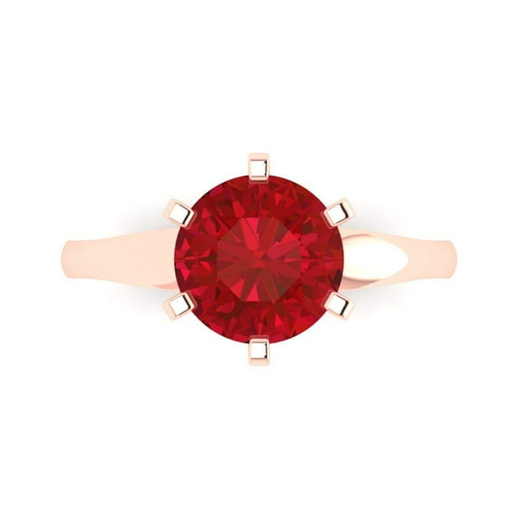 Clara Pucci 14K Rose Gold 2.5ct Ruby Solitaire Ring for Women