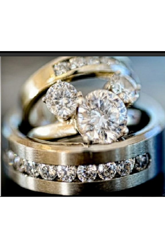 2.5ct Round Simulated 14k White Gold Plated Mickey Engagement Anniversary Trio Ring Set