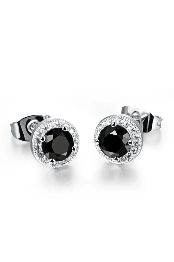 2.5ct Round cut Black & White Cubic Zirconia Ear Studs Earrings 8mm for Women 925 Sterling Silver