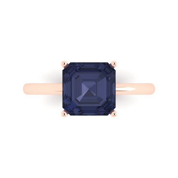 2.5 ctw Solitaire Anniversary Ring for Women | Asscher Cut Simulated Blue Sapphire | Hyperallergenic Solid 14K Rose Gold