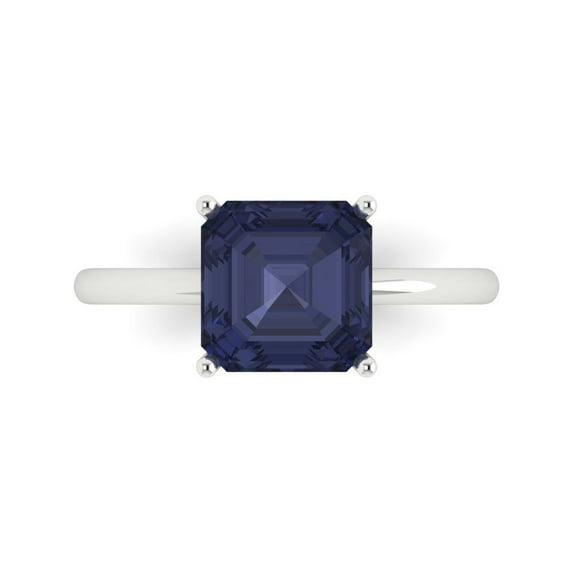 2.5 ctw Solitaire Anniversary Ring for Women | Asscher Cut Simulated Blue Sapphire | Hyperallergenic Solid 14K White Gold