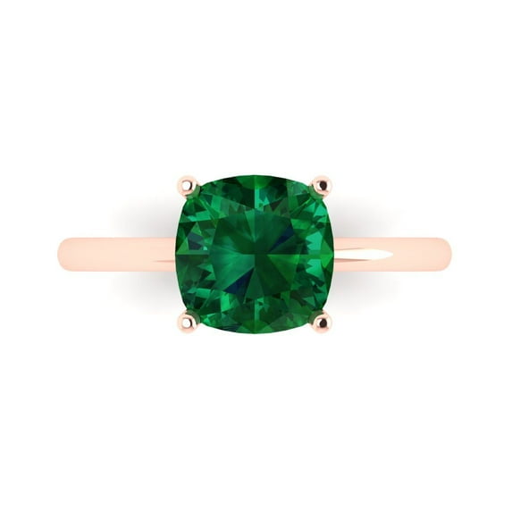 2.5 ctw Solitaire Anniversary Ring for Women | Cushion Cut Simulated Emerald | Hyperallergenic Solid 18K Rose Gold