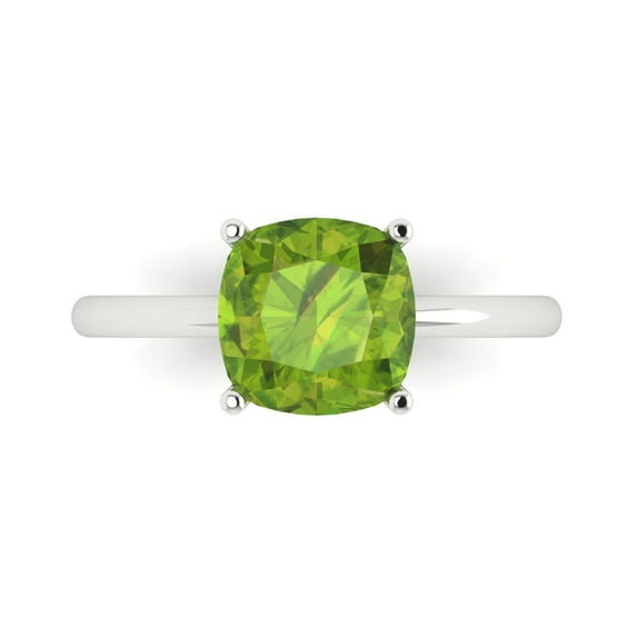 2.5 ctw Solitaire Anniversary Ring for Women | Cushion Cut Natural Peridot | Hyperallergenic Solid 18K White Gold