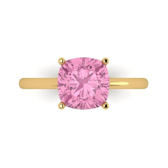 2.5 ctw Solitaire Anniversary Ring for Women | Cushion Cut Simulated Pink Diamond | Hyperallergenic Solid 18K Yellow Gold