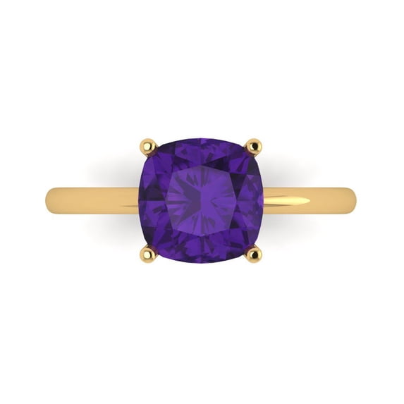 Clara Pucci 14K Yellow Gold Solid Gold Amethyst Solitaire Anniversary Ring for Women - 2.5 cttw Cushion Cut