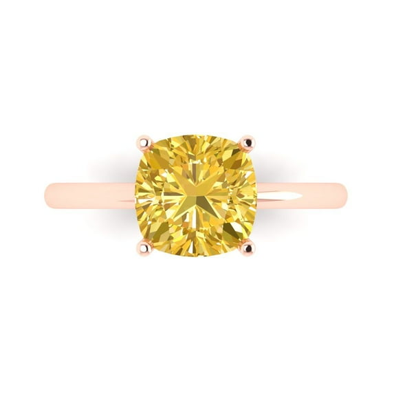 2.5 ctw Solitaire Anniversary Ring for Women | Cushion Cut Simulated Yellow Diamond | Hyperallergenic Solid 18K Rose Gold