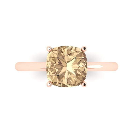 Clara Pucci 14K Rose Gold Solid Gold YellowMoissanite Solitaire Anniversary Ring for Women - 2.5 cttw Cushion Cut