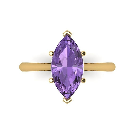 2.5 ctw Solitaire Anniversary Ring for Women | Marquise Cut Simulated Alexandrite | Hyperallergenic Solid 18K Yellow Gold