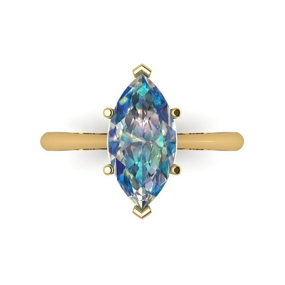 2.5 ct Marquise Cut Blue Moissanite Solitaire 18K Yellow Gold Womens Engagement Ring